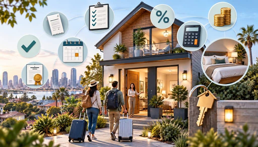 Short-term rental property with hotel tax and compliance icons.
